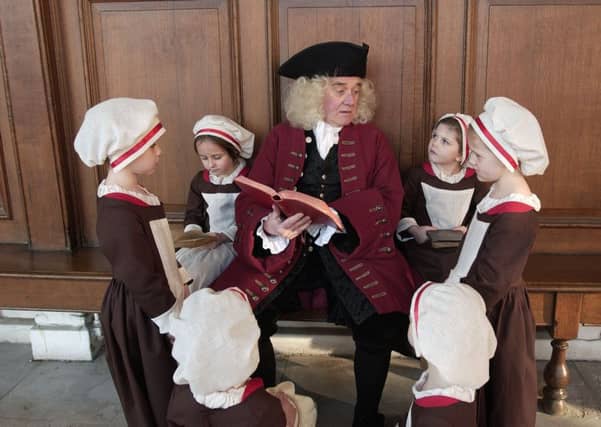 CHANNEL 4 PICTURE PUBLICITY
124 Horseferry Road
London SW1P 2TX
020 7306 8685
GEORGIAN UNDERWORLD 1/5: The Man Who Saved Children
Captain Thomas Coram (1668-1751) played by Bernard Gallagher, and hospital warden with foundlings at The Foundling Hospital.
Tx:17/04/2003
This picture may be used solely for Channel 4 programme publicity purposes in connection with the current broadcast of the programme(s) featured in the national and local press and listings. Not to be reproduced or redistributed for any use or in any medium not set out above (including the internet or other electronic form) without the prior written consent of Channel 4 Picture Publicity 020 7306 8685