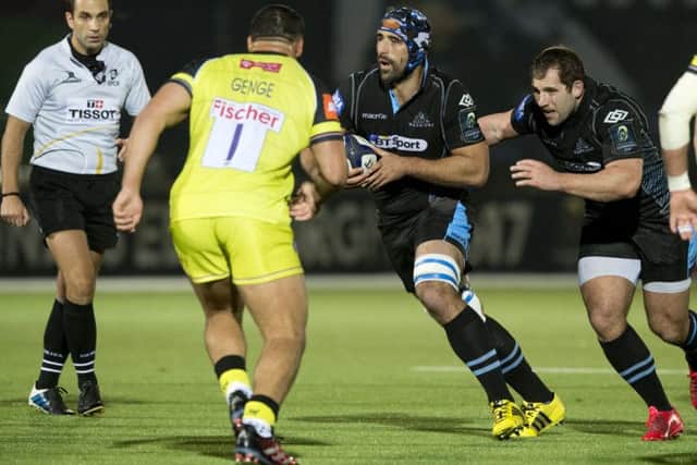 Glasgow Warriors' Josh Strauss (centre) has been called into the team to play Racing at Scotstoun. Picture: Gary Hutchison/SNS/SRU