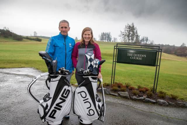 Euan McIntosh and Beth Allen helped launch the new Ping Scottish Mixed Championship at Gleneagles. Picture: Kenny Smith.