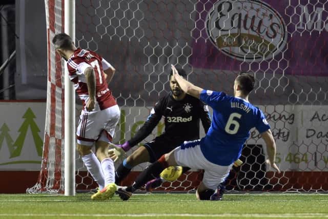 Hamilton's Dougie Imrie pulls one back for the hosts. Picture: SNS