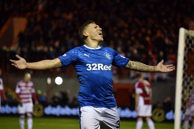 Rangers' Martyn Waghorn celebrates scoring his second goal against Hamilton