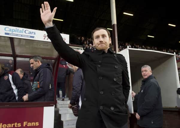 Hearts head coach Ian Cathro acknowledges the fans ahead of his home bow. Picture: Craig Foy/SNS