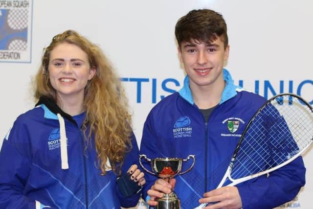 Elspeth Young, 2015 U19 Scottish Junior Open champion, with Alasdair Prott, who faces tough opposition in this years event.