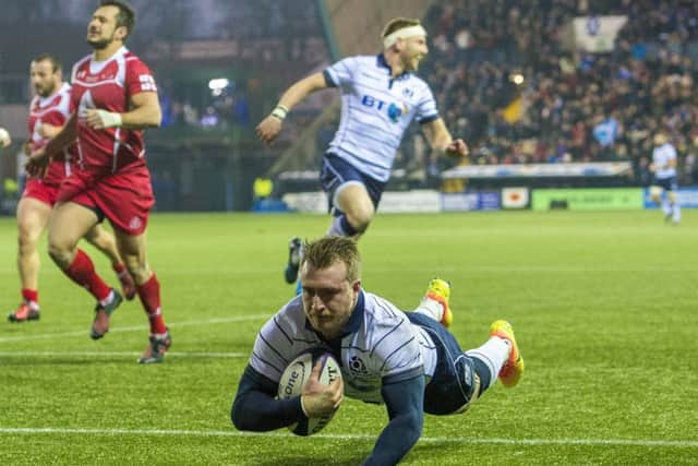 Stuart Hogg scores Scotland's sixth try in the 43-16 win over Georgia in the autumn test.