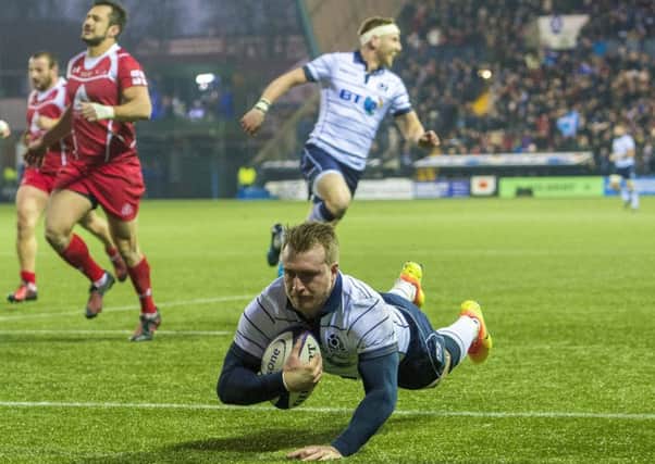 Stuart Hogg scores Scotland's sixth try in the 43-16 win over Georgia in the autumn test.