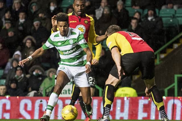 Celtic's Scott Sinclair takes on Patrick Thistle's Danny Devine. Picture: Rob Casey/SNS