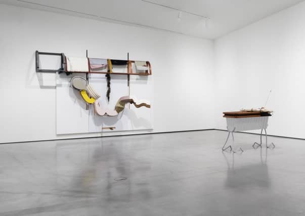 Part of Helen Marten's installation at the inaugural Hepworth Prize for Sculpture show at the Hepworth, Wakefield.