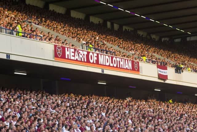 Temporary banners didnt make Murrayfield feel like a home from home for displaced Hearts supporters. Picture: Aubrey Washington/SNS