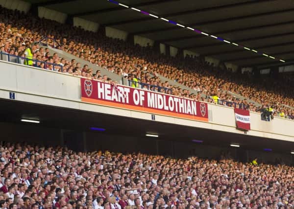Temporary banners didnt make Murrayfield feel like a home from home for displaced Hearts supporters. Picture: Aubrey Washington/SNS