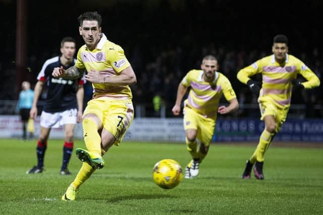 Hearts' Jamie Walker opens the scoring from the penalty spot. Picture: Kenny Smith/SNS