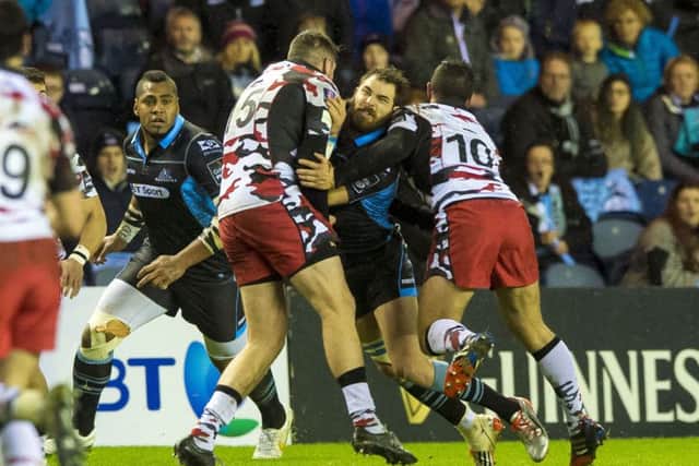 The 1872 Cup is always a full-blooded affair as Glasgow's Sean Lamont found out last season. Picture: Gary Hutchison/SNS/SRU