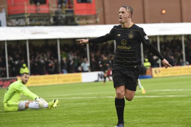 Celtic's Leigh Griffiths celebrates opening the scoring versus Hamilton at New Douglas Park. Picture: Craig Williamson/SNS