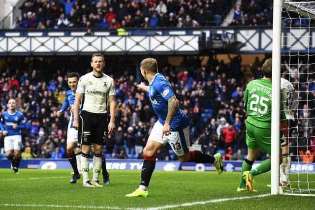 Rangers' Martyn Waghorn celebrates after his shot finds the back of the net versus Inverness at Ibrox. Picture: Rob Casey/SNS