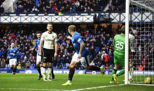 Rangers' Martyn Waghorn celebrates after his shot finds the back of the net versus Inverness at Ibrox. Picture: Rob Casey/SNS