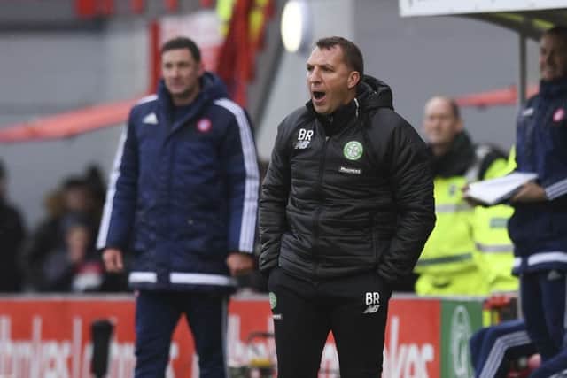 Celtic manager Brendan Rodgers, right, during his side's 3-0 win over Hamilton at New Douglas Park. Picture: Craig Williamson/SNS