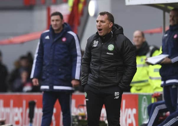 Celtic manager Brendan Rodgers, right, during his side's 3-0 win over Hamilton at New Douglas Park. Picture: Craig Williamson/SNS