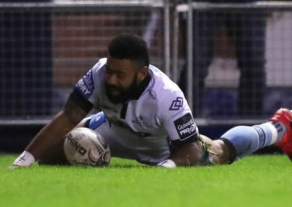 Glasgow's Junior Bulumakau scores the opening try at Murrayfield. Picture: Ian MacNicol/Getty Images