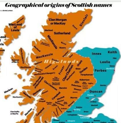 Map of origin of Scottish surnames
