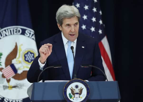 US Secretary of State John Kerry speaks about Israeli-Palestinian policy. Picture: AP