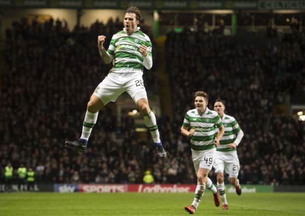 Celtic's Erik Sviatchenko celebrates his opening goal. Picture: SNS