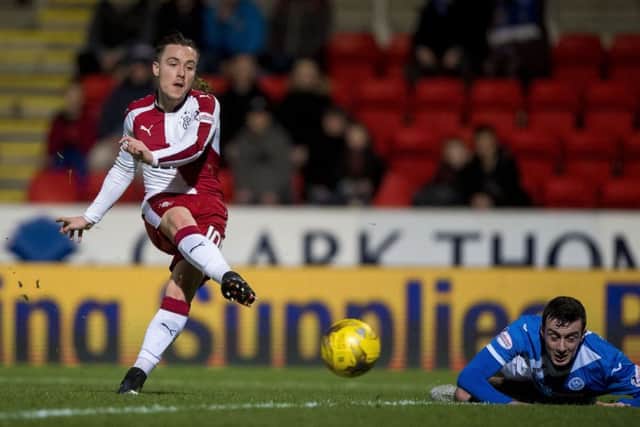 Barrie McKay opens the scoring for Rangers at McDiarmid Park. Picture: PA