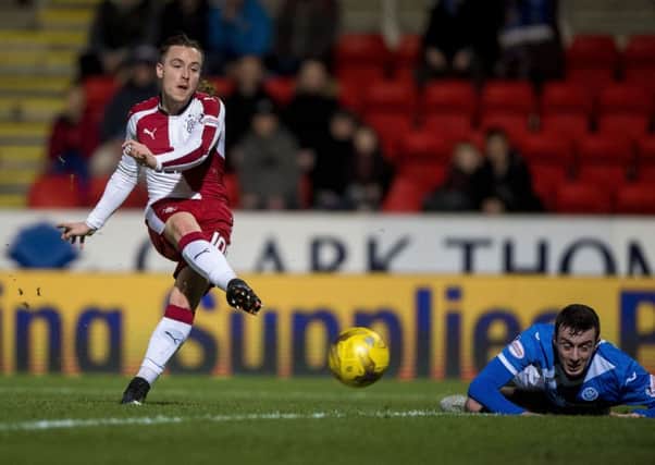 Barrie McKay opens the scoring for Rangers at McDiarmid Park. Picture: PA