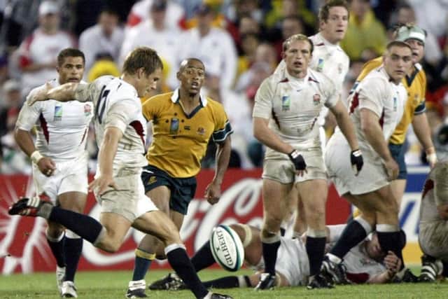 Jonny Wilkinson's right-footed drop goal against Australia in the 2003 World Cup final in Sydney. Picture: Damien Meyer/Getty