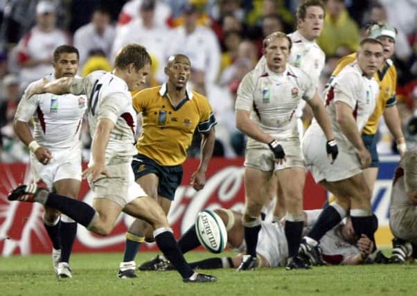 Jonny Wilkinson's right-footed drop goal against Australia in the 2003 World Cup final in Sydney. Picture: Damien Meyer/Getty