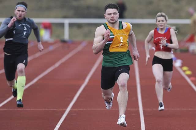 Jordan Charters from Dolphinton wins Heat 3 from Lea Stephenson (Tynedale AC) and Jessie Concannon from Dunfermline.
Picture: Neil Hanna