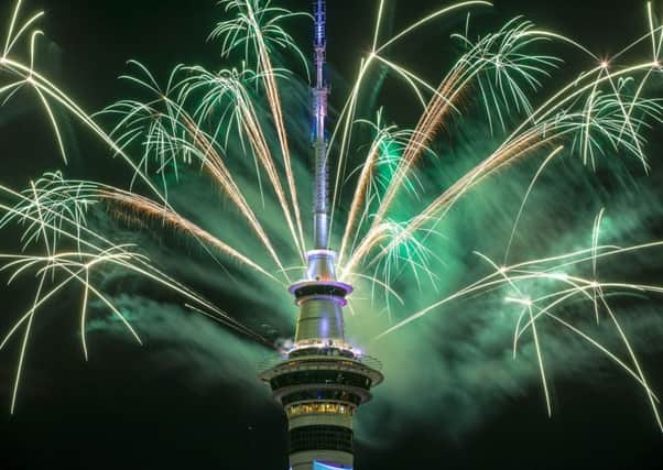 The SkyTower firework display during New Year's Eve celebrations on January 1, 2017 in Auckland, New Zealand. Pic: Getty