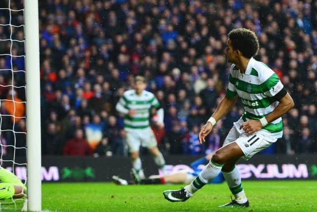 Celtic's Scott Sinclair scores his side's winning goal in the victory over Rangers at Ibrox. Picture: Mark Runnacles/Getty