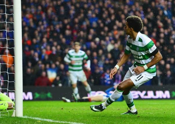 Celtic's Scott Sinclair scores his side's winning goal in the victory over Rangers at Ibrox.  Picture: Mark Runnacles/Getty