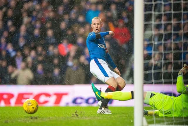 Rangers' Kenny Miller hits the post during the Ladbrokes Scottish Premiership match at Ibrox Stadium. Picture: Craig Watson/PA Wire