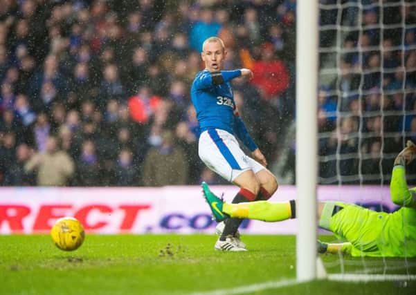 Rangers' Kenny Miller hits the post during the Ladbrokes Scottish Premiership match at Ibrox Stadium. Picture: Craig Watson/PA Wire