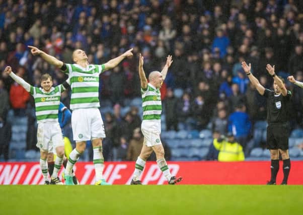 Referee Steven McLean's full-time whistle is the cue for Celtic celebrations. Picture Craig Watson/PA Wire