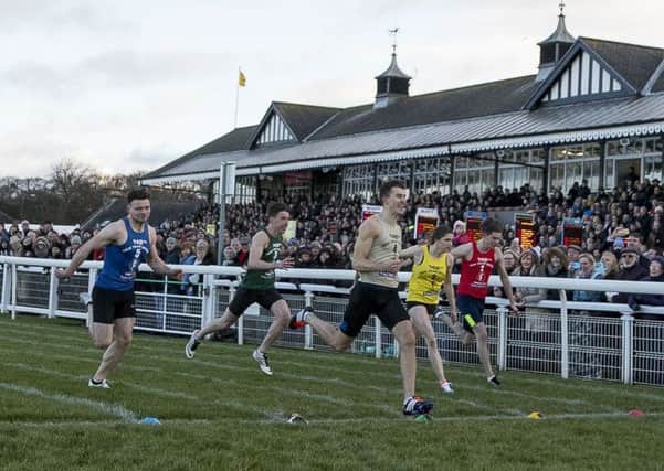 Greg Kelly from East Kilbride wins the New Year Sprint final at Musselburgh Racecourse.

Picture: Alan Rennie