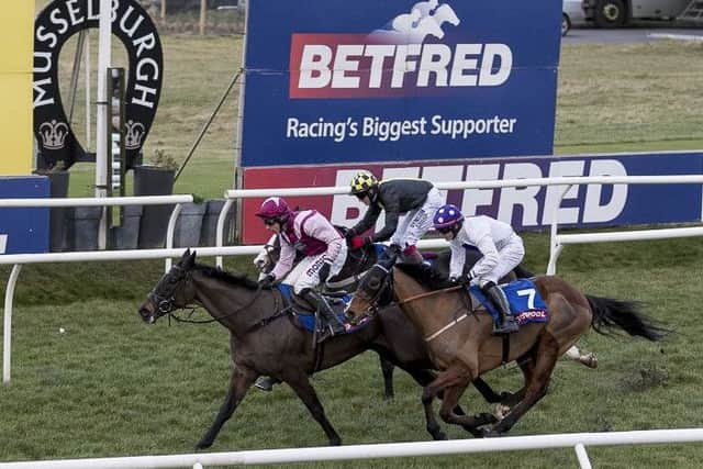 Suberb Story wins the Totepool Mobile Hogmaneigh Hurdle at Musselburgh. Picture: Alan Rennie