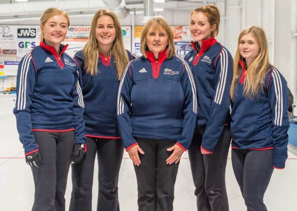 The Scottish curling team  left to right, Sophie Sinclair, Mili Smith, Cate Brewster (coach), Naomi Brown and  Sophie Jackson