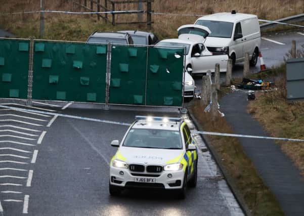 Discarded medical equipment at the roadside at the scene near junction J24 of the M62 in Huddersfield. Picture: PA