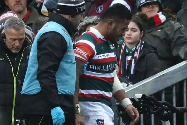 Leicester centre Manu Tuilagi limped off with a knee injury against Saracens at on 1 January . Picture: Getty