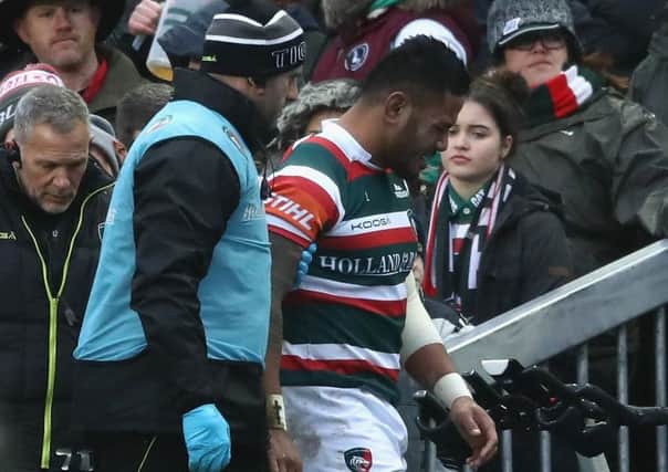 Leicester centre Manu Tuilagi limped off with a knee injury against Saracens at on 1 January . Picture: Getty
