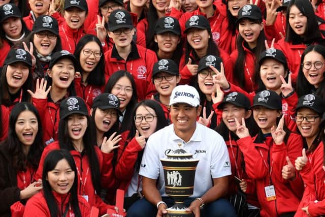 Hideki Matsuyama poses with the trophy after the final round of the 2016 World Golf Championships-HSBC Champions tournament in Shanghai. Picture: Johannes Eisele/AFP/Getty Images
