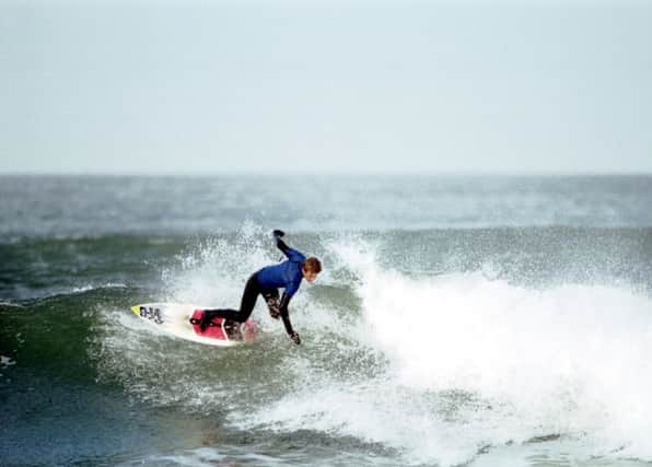 Surfing at pease Bay in Berwickshire. Picture: TSPL