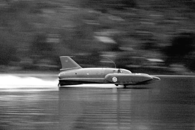 Bluebird boat on Coniston Water, the right side lifting out of the water, a moment later the boat somersaulted into the air before disappearing and sinking. Picture: PA/PA Wire