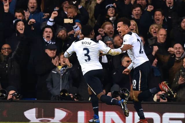Dele Alli celebrates with with Danny Rose after scoring Spurs' opening goal at White Hart Lane. Picture: Getty Images