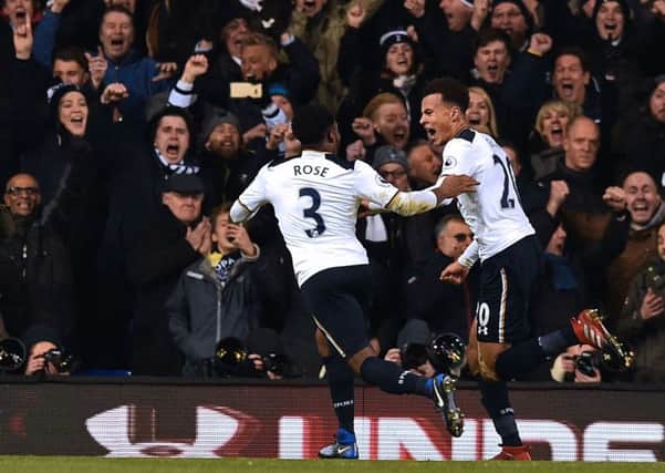 Dele Alli celebrates with with Danny Rose after scoring Spurs' opening goal at White Hart Lane.  Picture: Getty Images