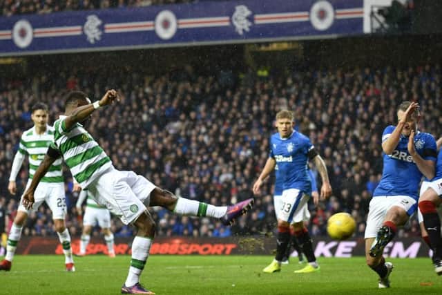 Moussa Dembele levels in the scores in Saturday's Hogmanay derby. Picture: SNS