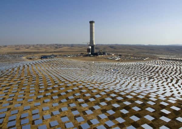50,000 mirrors, known as heliostats,encircle the solar tower in the Negev desert. Picture: AP