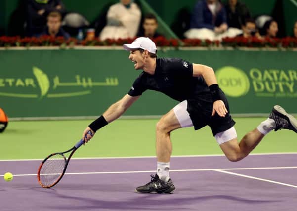 Andy Murray returns the ball to Spain's Nicolas Almagro during the quarter-final of the ATP Qatar Open. Picture: Karim Jafaar/AFP/Getty