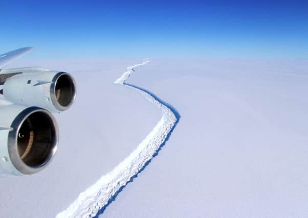 An image released by Nasa shows the widening rift in the Larsen C Ice Shelf in Antarctica. Picture: PA